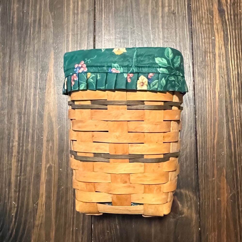 Longaberger 1996 Handwoven Basket Green Floral Fabric Liner Tapered Square USA